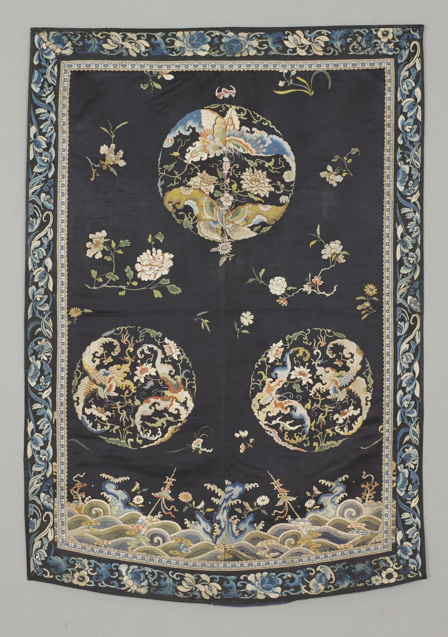 Hængende, ca. 1750-1800 (Silke med broderi (satinsøm), naturlig og syntetiske farvestoffer) af School Chinese