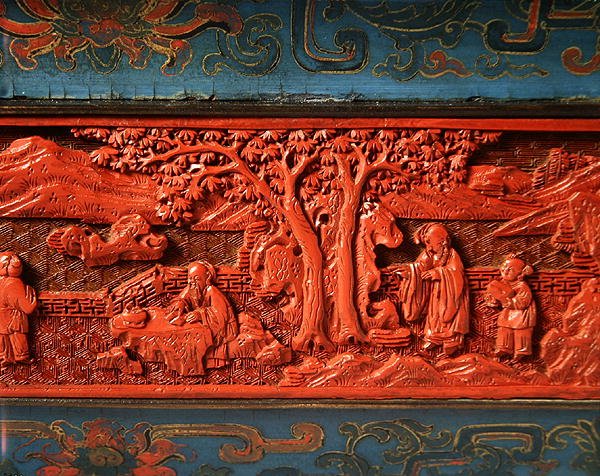 Jardiniere, Qianlong periode (1736-95) (lakeret træ) (detalje af 272175) af School Chinese