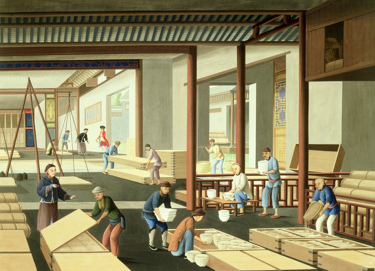Fremstilling af porcelæn (gouache på papir) af School Chinese