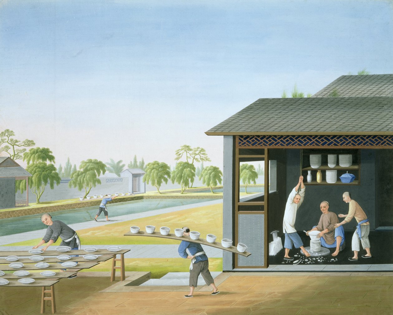 Fremstilling af porcelæn, Kina, ca. 1820 (gouache på papir) af School Chinese