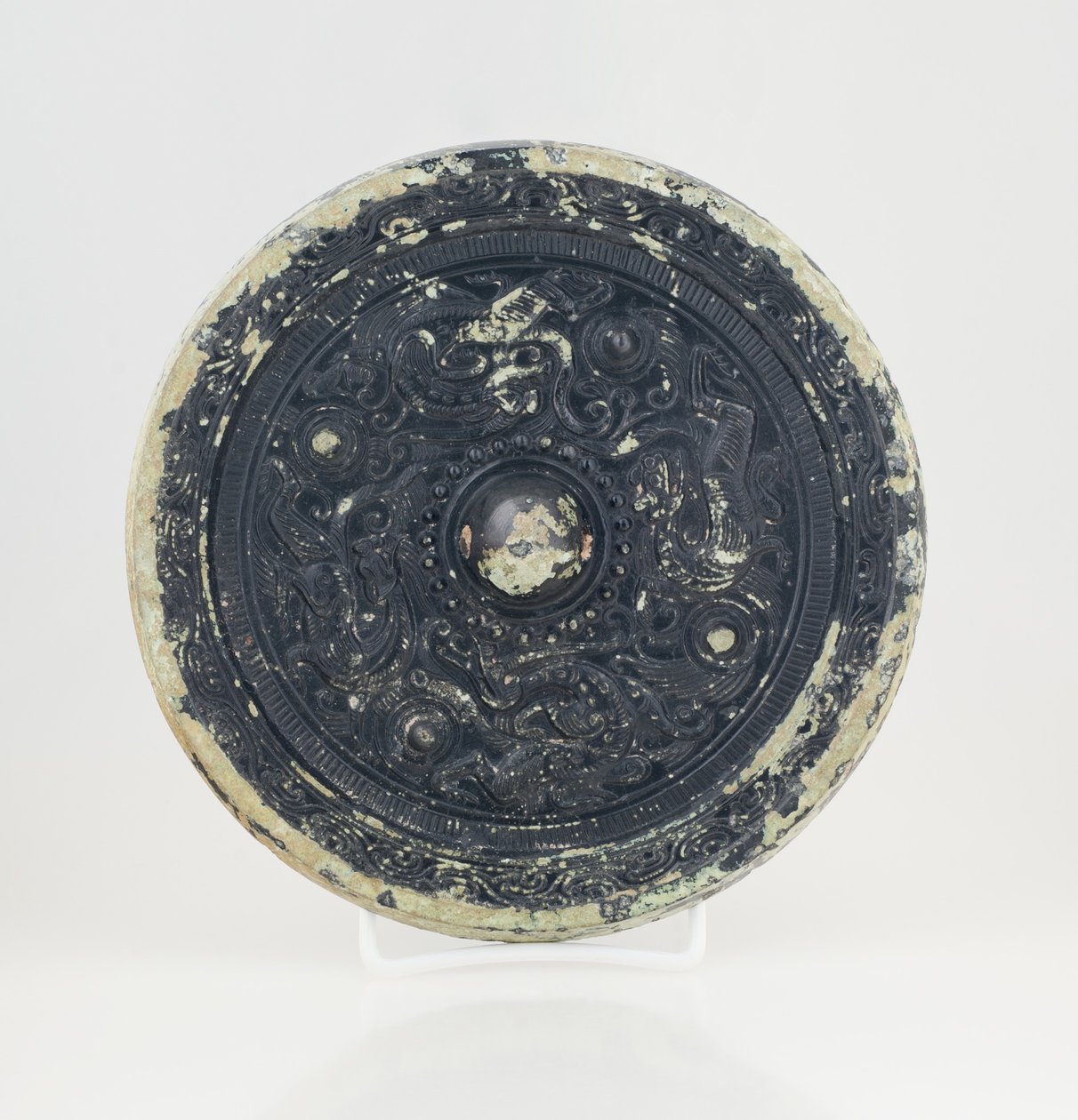 Spejl med drage- og tigerdesign, 0-199 (bronze) af School Chinese