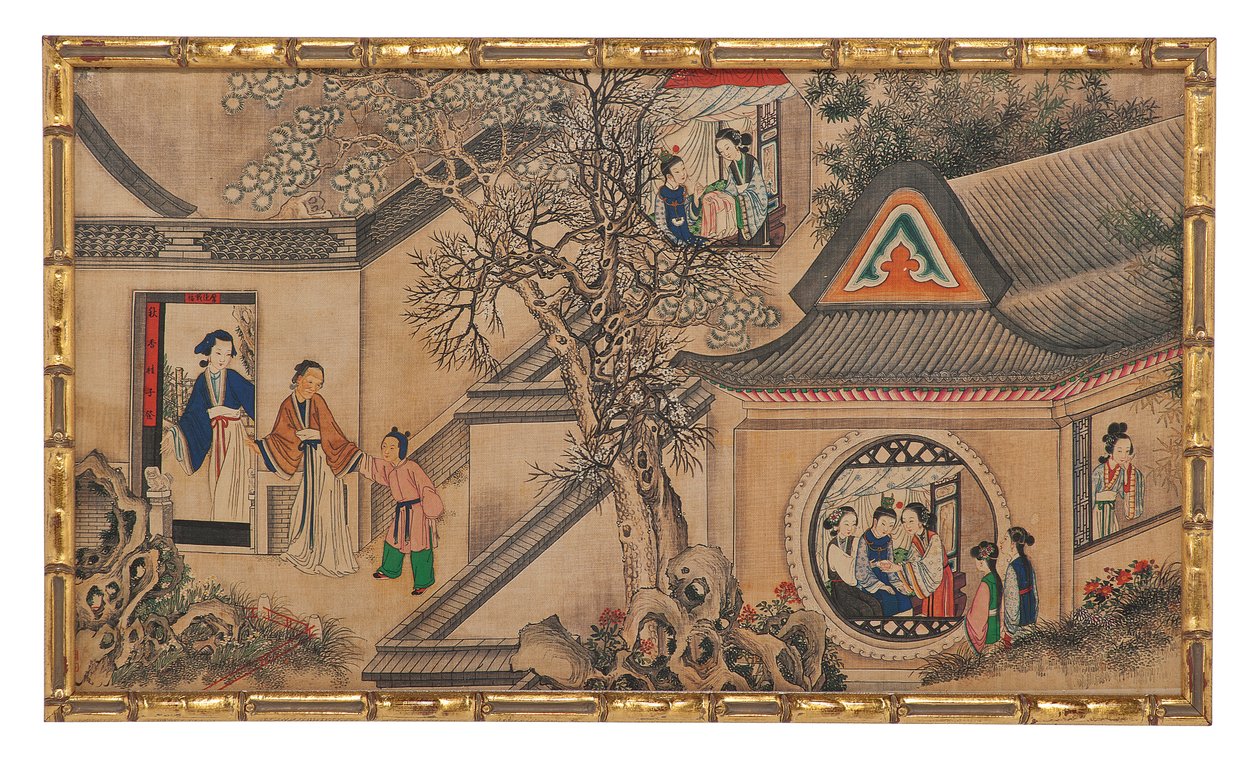 En af 24 scener fra Dream of the Red Chamber af School Chinese