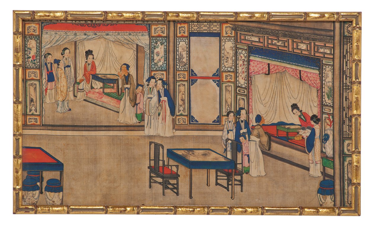 En af 24 scener fra Dream of the Red Chamber af School Chinese