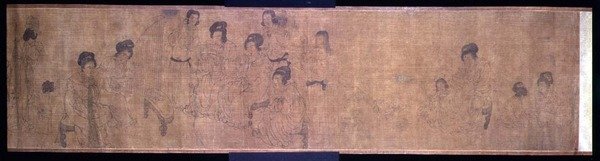 Palace Ladies at Leisure Handscroll, detalje af damer, der laver musik, efter en original af Wen-chu Chou (fl.970) Southern Sung periode, ca. 1140 (blæk og pigment på silke) (se også 114251) af School Chinese