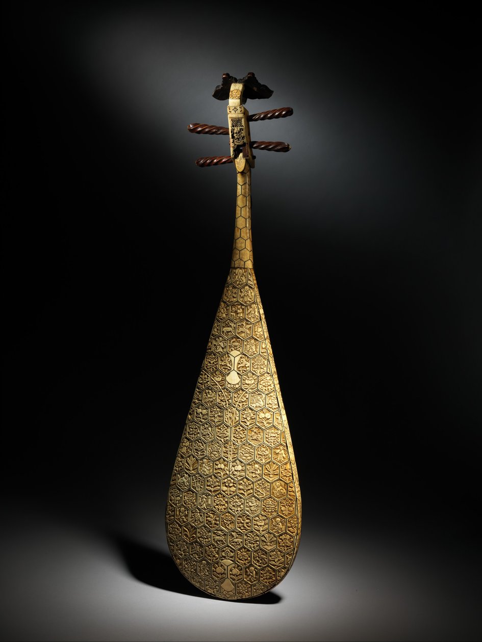 Pipa, ca. 1600 (træ, elfenben, ben, silke) af School Chinese