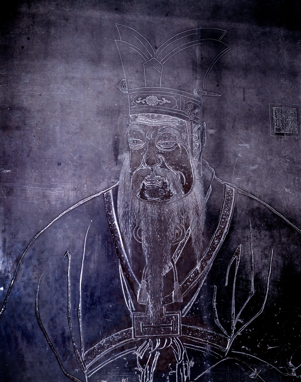 Portræt af den kinesiske filosofi Confucius (551-479 f.Kr.), Gravsten, Shanghai Museum af School Chinese
