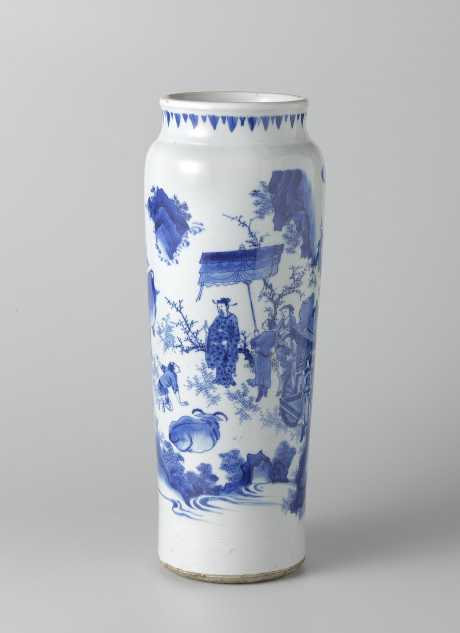 Rollwagen med figurer i et sammenhængende landskab, ca. 1635-50 (malet porcelæn) af School Chinese