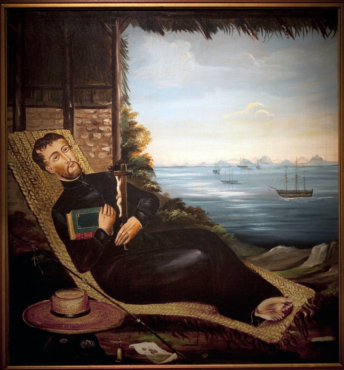 Saint Francois Xavier hviler foran bugten i hong kong (Kina). Maleri af Hong Kong-værkstedet, olie på lærred, ca. 1850. Port Louis Museum. af School Chinese