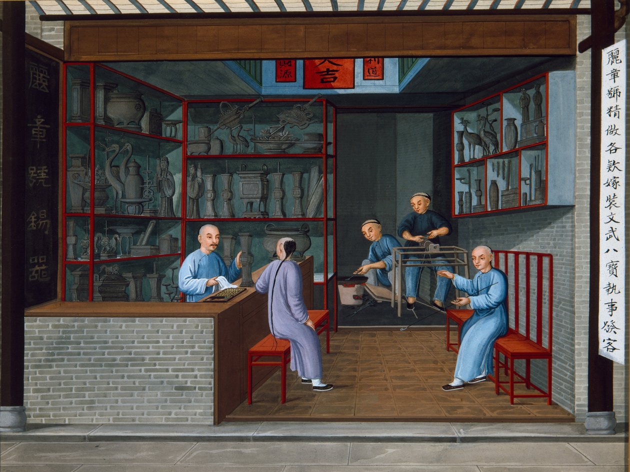 Selling Tuttenage Metalwares, ca. 1825 (gouache på papir) af School Chinese