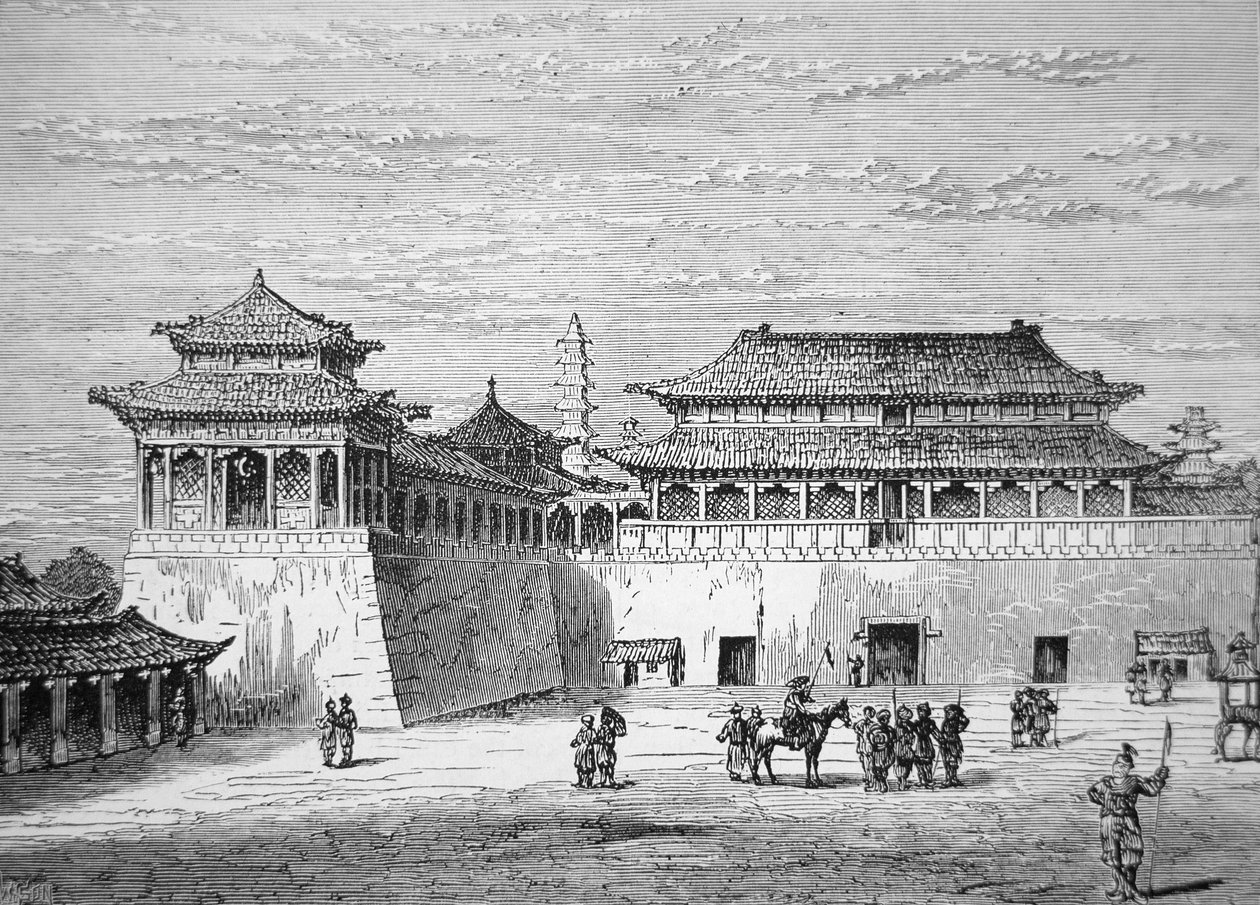 Kejseren af Kinas palads, den forbudte by, Pekin i det 19. århundrede (litho) af School Chinese