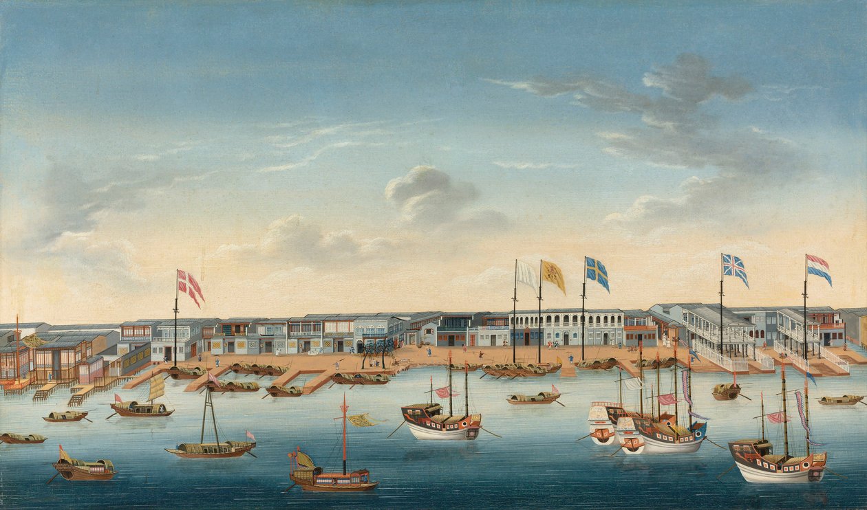 The Hongs at Canton, ca. 1780 (olie på lærred) af School Chinese