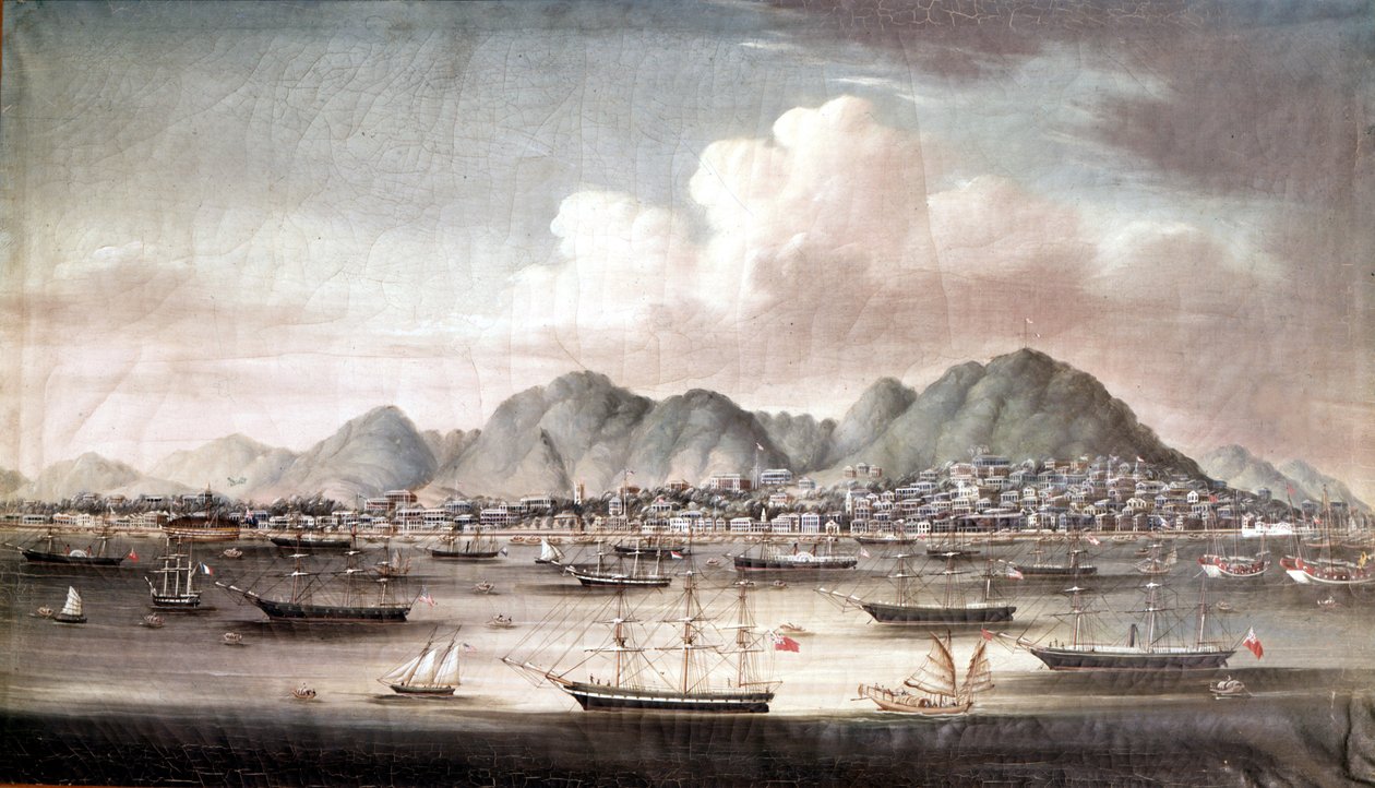 Havnen i Hong Kong, halvdelen af det 19. århundrede, anonymt kinesisk maleri. af School Chinese