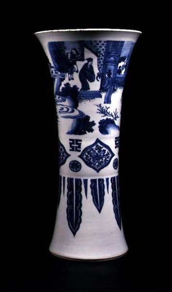 Vase med tre registre, forestillende et landskab, pastillpaneler og nedadgående lappet af School Chinese