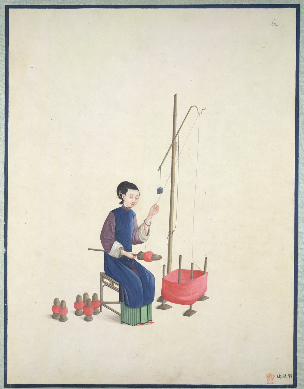 Vævning af silke, ca. 1800 (akvarel på papir) af School Chinese