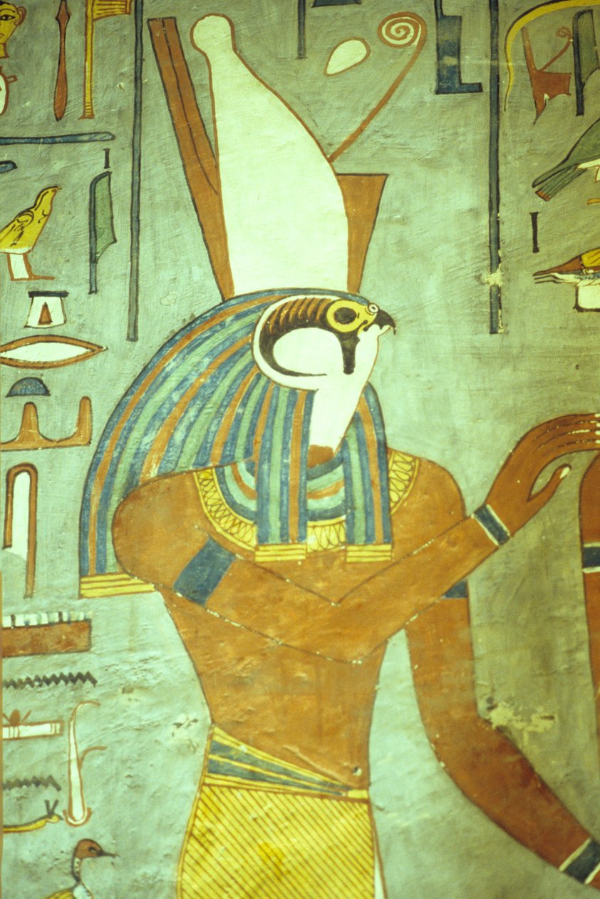 Det gamle Egypten, maleri, Horus, falkehovedet gud, kongernes gud, Ramses I