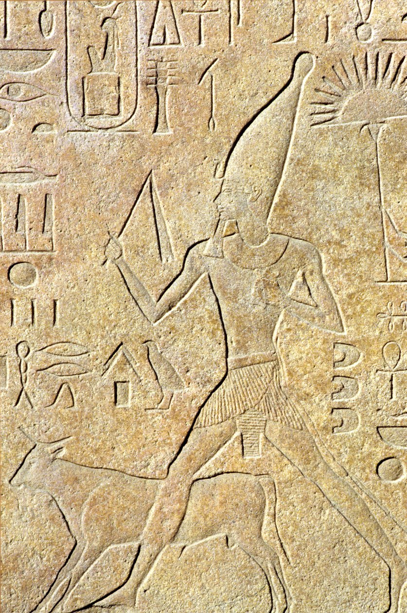 Det gamle Egypten, Vægskulptur, Karnak/Luxor, Hatshepsut løber med tyren, Heb-sed-festival af School Egyptian