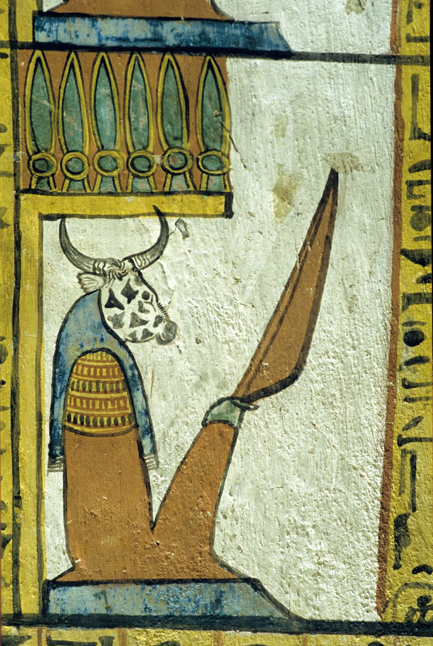 Det gamle Egypten, Vægmaleri, Underverdenens gud med kohoved, Sennedjems grav, Theben, Deir el Medina af School Egyptian
