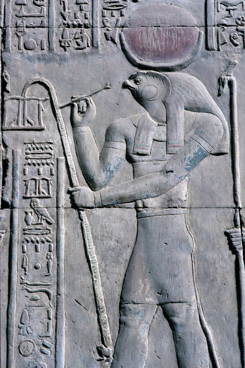 Det gamle Egypten, Vægmaleri/udskæring, Horus skriver på papyrusrulle, Sebek- og Horustemplet, Kom Ombo (foto) af School Egyptian
