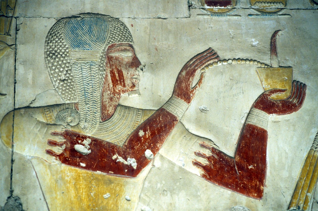 Det gamle Egypten, Vægmaleri/skulptur, Ramses II tilbyder røgelse til sin guddommelige far Seti I, Seti I