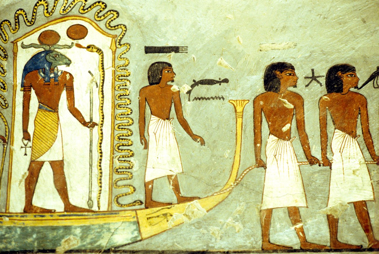 Det gamle Egypten, Vægmaleri/udskæring, Rejse gennem underverdenen med båd trukket af mænd, Ramses I