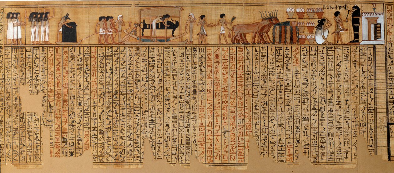 Egyptian Antiquit: Book of the Dead, Papyrus of Nebqed. Omkring 1400-1350 f.Kr. 18. dynasti. Fra Theben. Søn 6,3 m Paris, Musée du Louvre af School Egyptian