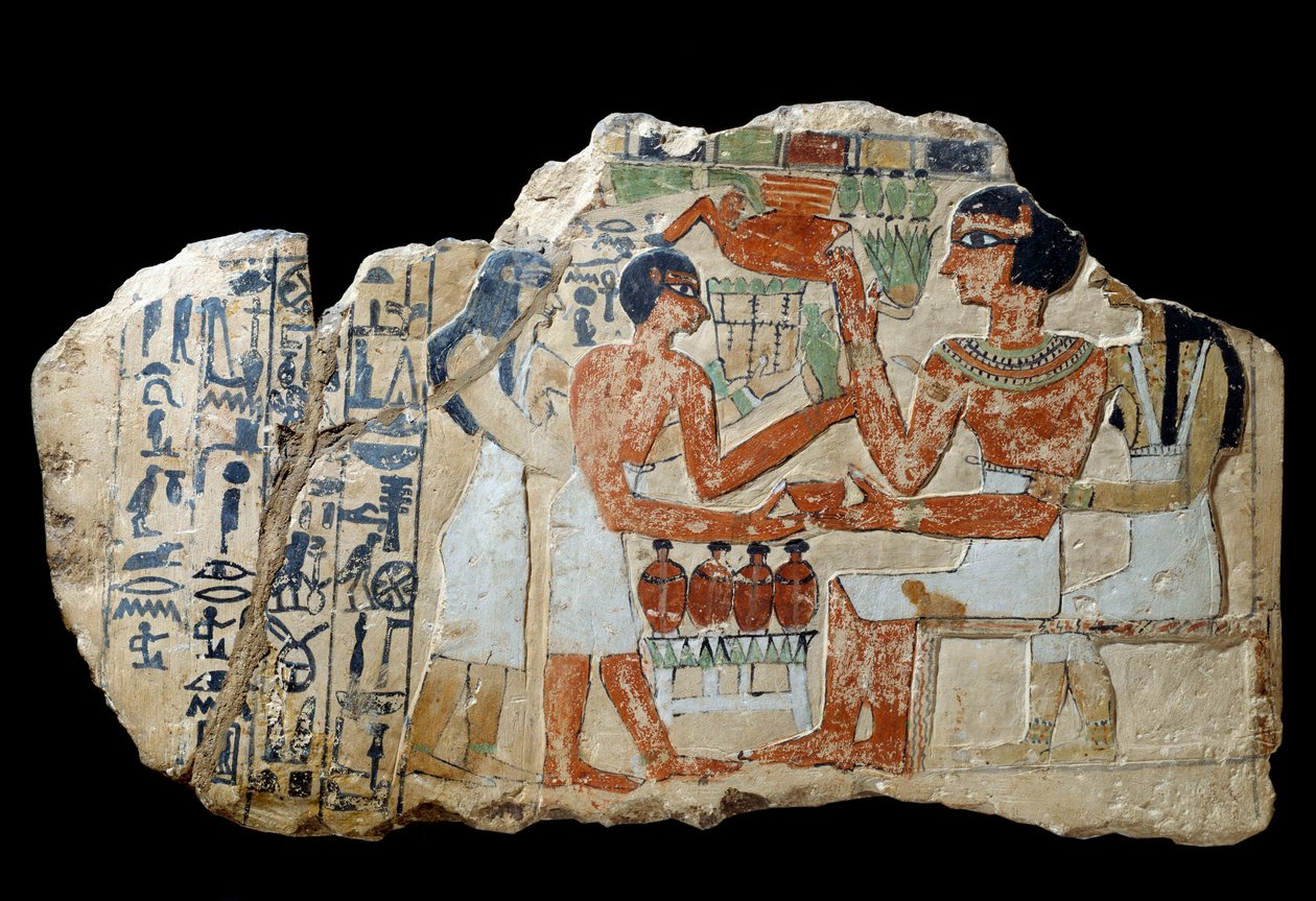 Egyptisk antikvitet: Iri-stele i kalksten. Et par giver et tilbud. Første mellemperiode (2200-2033 f.Kr.) Søn. 0,3x0,52 m Paris, Louvre-museet af School Egyptian