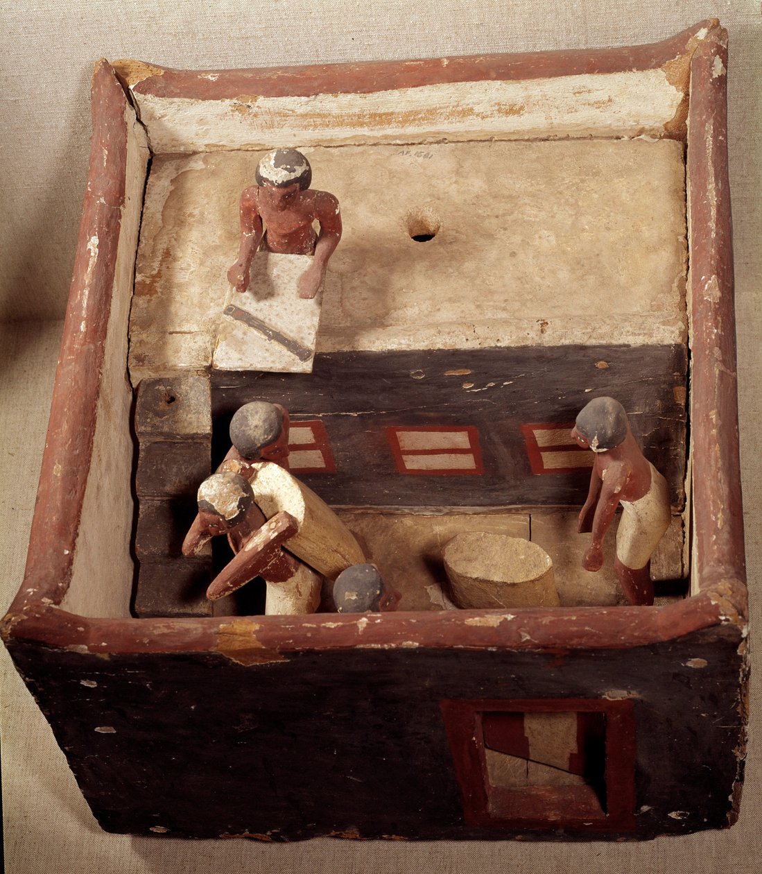 Egyptisk antikvitet: loftsmodel med skriftlærde, der registrerer prisen på korn. Fremstillet i malet træ. 12. dynasti, Mellemriget (2033-1710 f.Kr.). Fra Assiut. Svag. 0,32x0,44 m. Louvre-museet, Paris af School Egyptian
