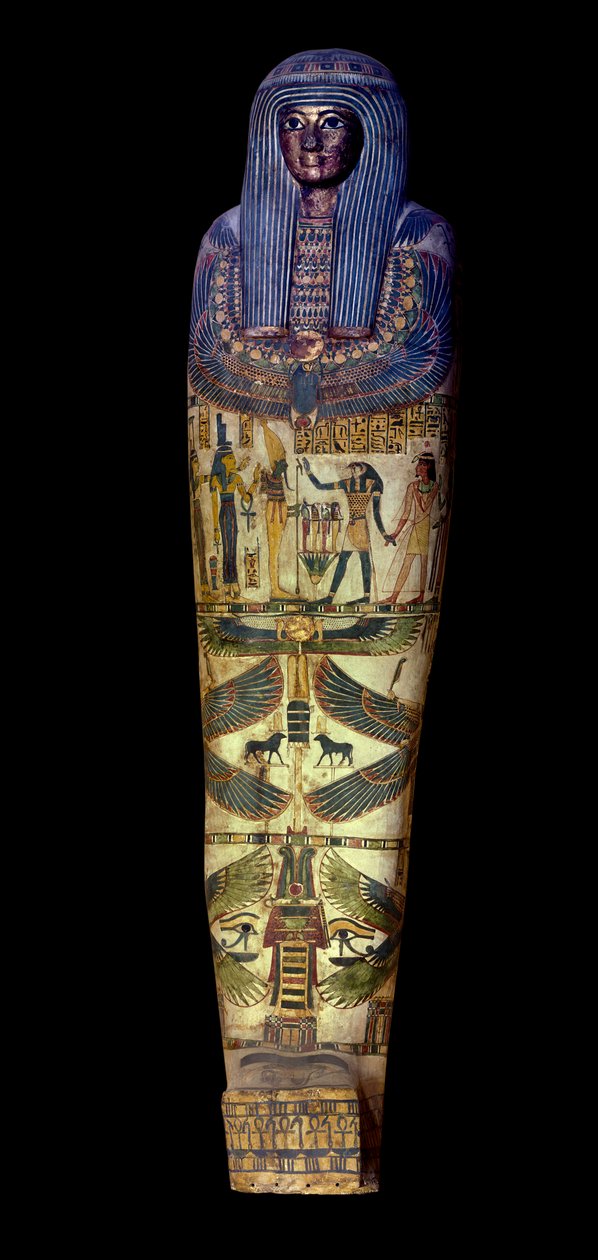 Egyptisk antikvitet: omslag af sarkofag af Jedkhonsouioufankh (Djedkhonsouiouefankh), omkring 750 f.Kr., Louvre Museum - Egyptisk oldtid: sarkofaglåg af Djedkhonsouioufankh (Djedkhonsouioufankh), omkring 750 f.Kr., Louvre Museum af School Egyptian
