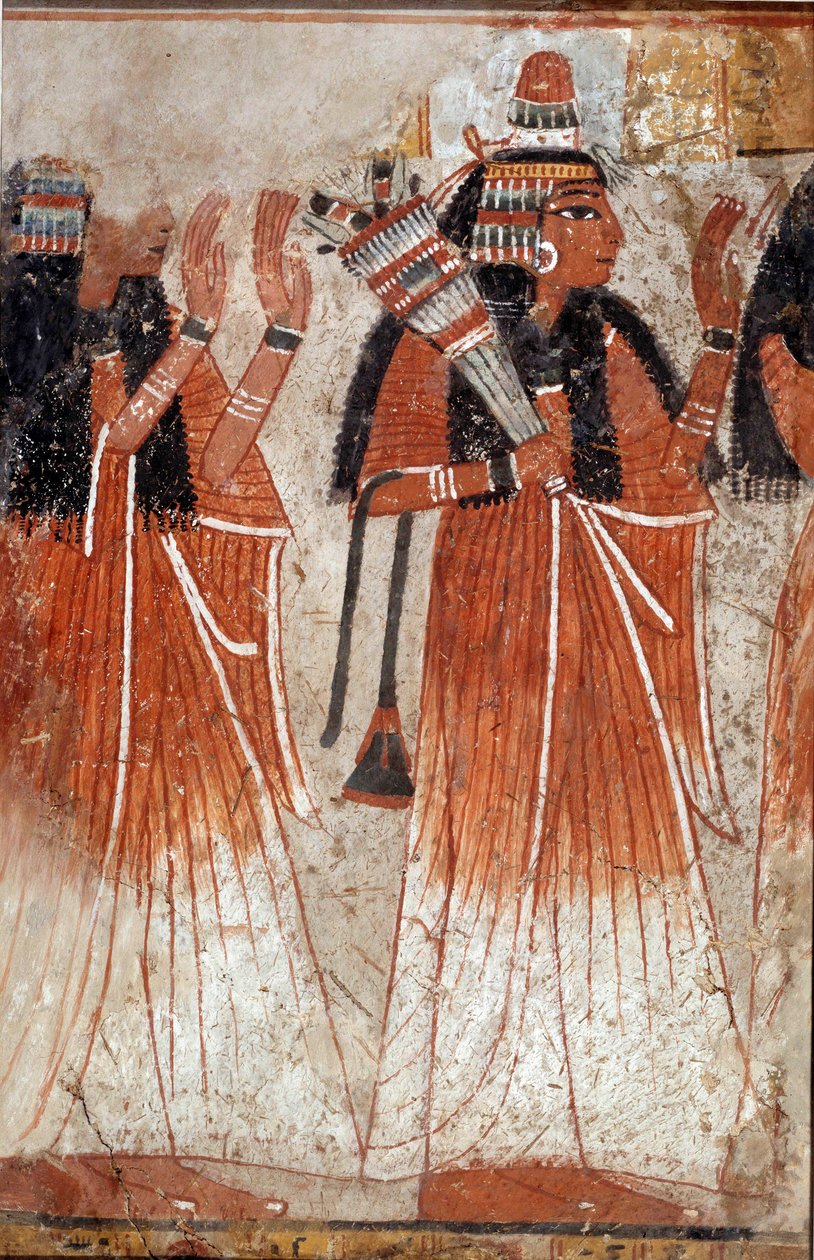 Egyptisk antikvitet: fragment af vægmaleri fra Niays grav, der viser en besmittelse af slægtninge til den afdøde. Fra stedet for Dra Aboul Naga. 19. dynasti (1295-1186 f.Kr.) Søn. 0,61x0,39 m af School Egyptian