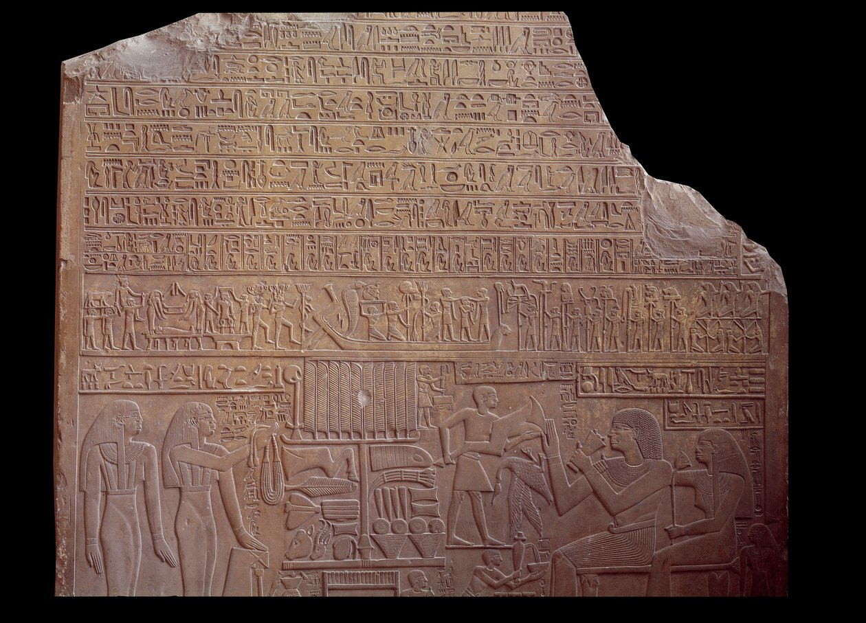 Egyptisk antikvitet: begravelsesstele dækket med en inskription i kodesprog i form af hieroglyffer. Paris, Louvre-museet af School Egyptian