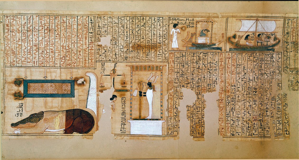 Egyptisk antikvitet: fragment af de dødes bog, papyrus fra Nebqed. Detalje, der repræsenterer vægten af sjæle. 18. dynasti. 1400-1350 f.Kr. Paris, Louvre-museet af School Egyptian