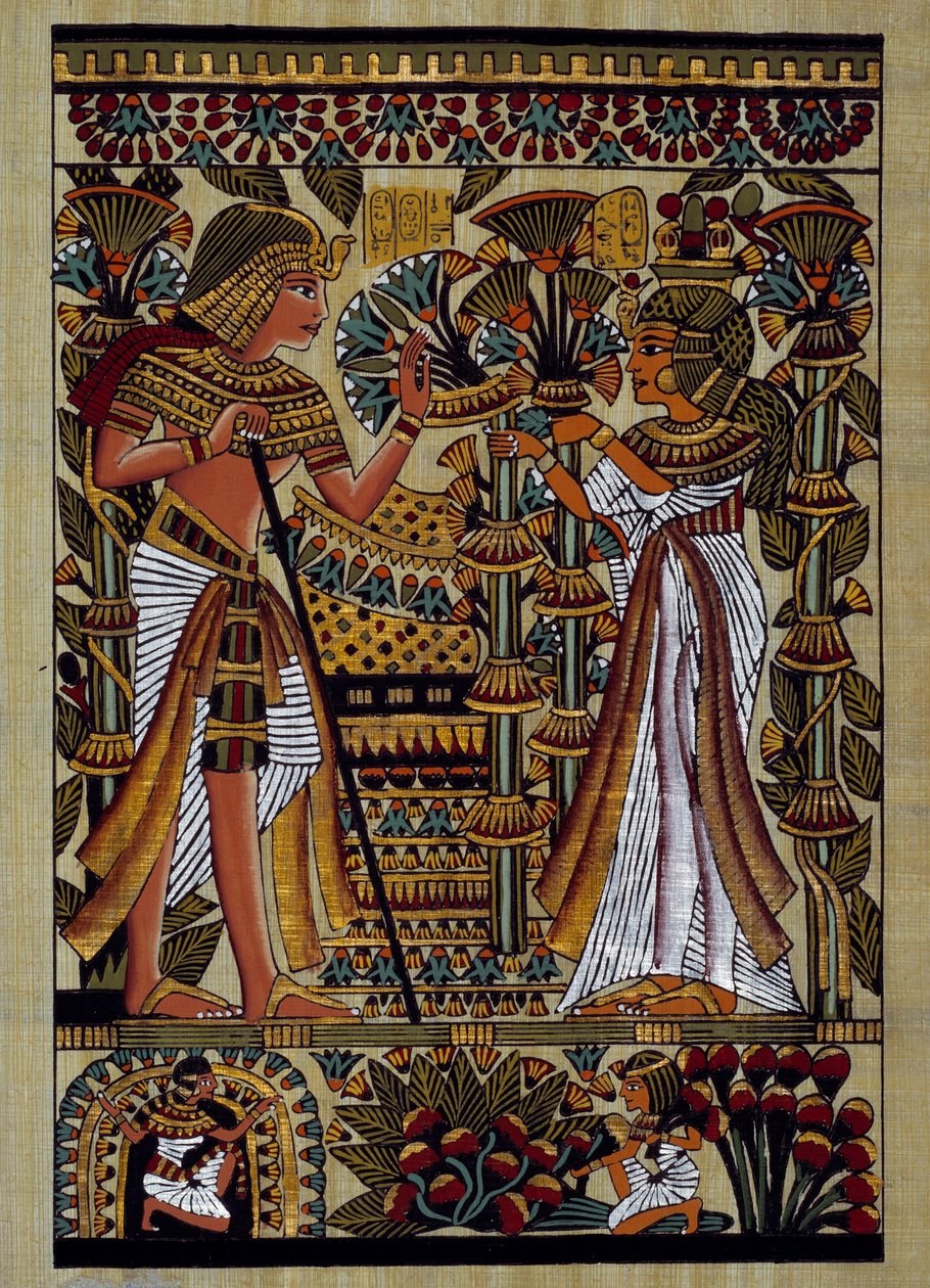 Ægyptiske oldsager: ofring til farao. Papyrus, New Empire af School Egyptian
