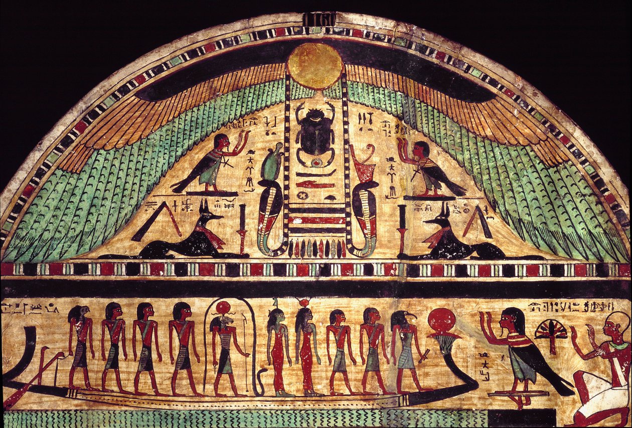 Begravelsesstele af Amon Ousirours store præst. (Maleri på træ, 3. århundrede f.Kr.) af School Egyptian