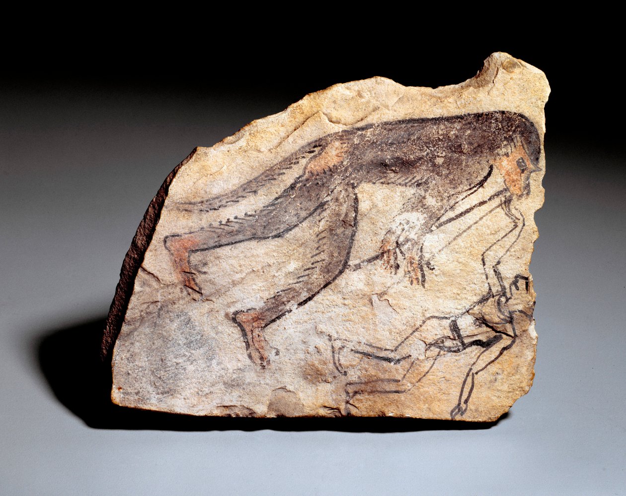 Ostrakon-figur: abe, der spiller dobbeltfløjte (aulos) for at få en mand til at danse. Fra stedet for Deir el-Medineh (kalksten, ca. 1295-1186) af School Egyptian
