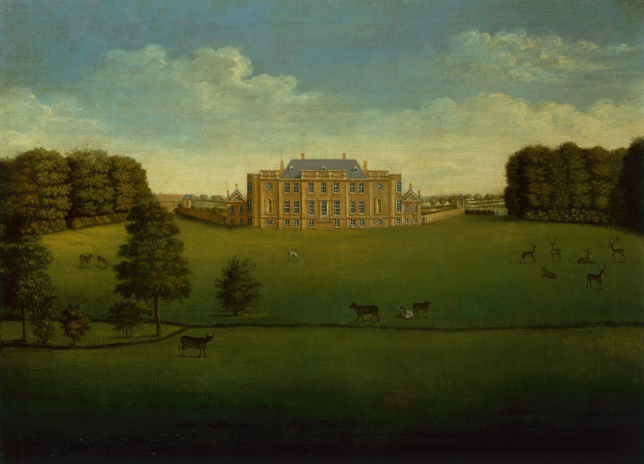 En udsigt til Gautby Hall, Lincolnshire fra den anden side af søen af School English