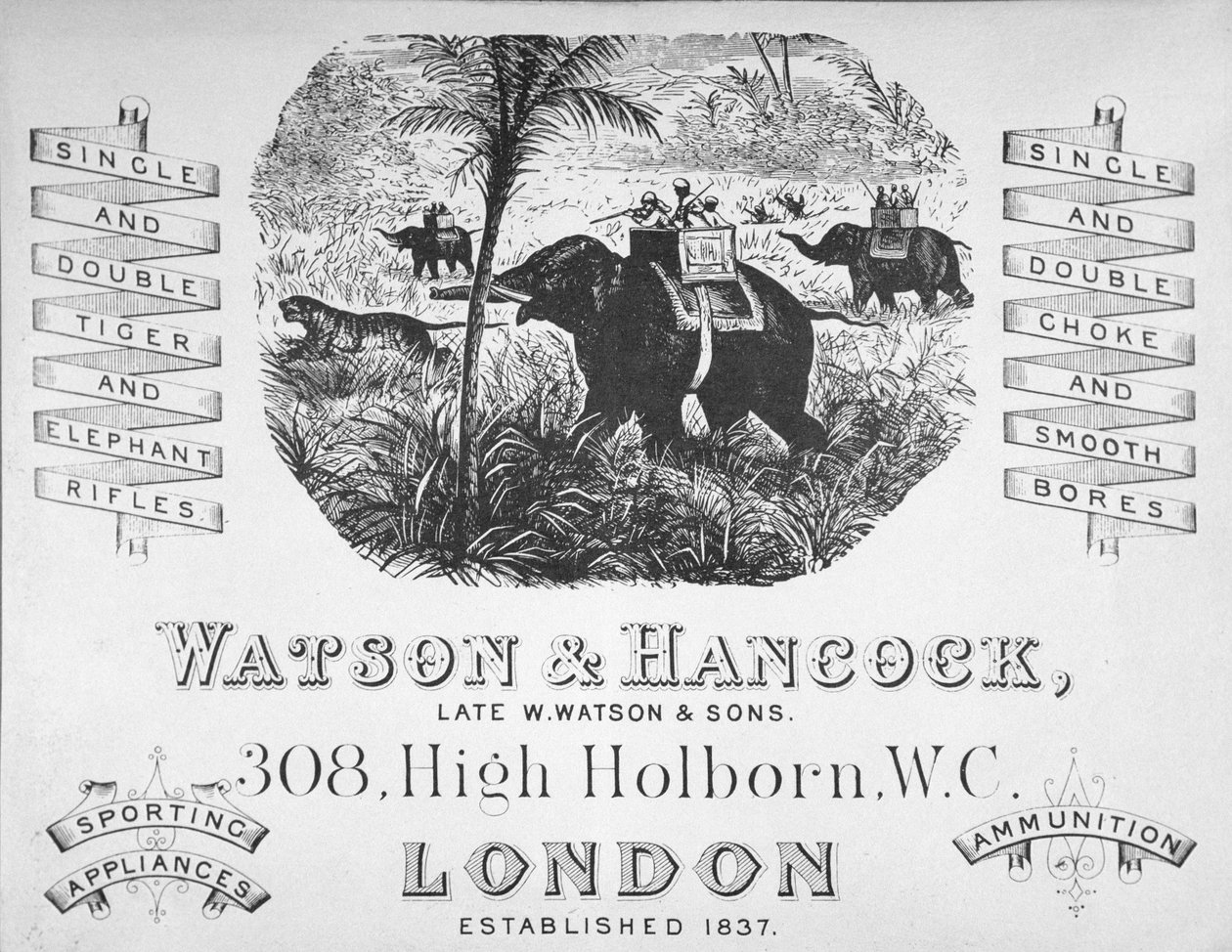 Annonce for Watson & Hancock pistolmagere, ca. 1900 (litho) af School English