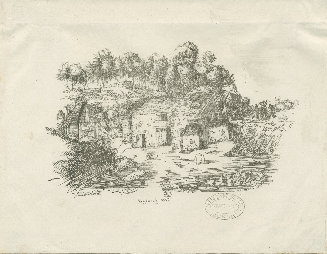 Biddulph - Knypersley Mill: litografi (vignetteret), [c 1826] (tryk) af School English