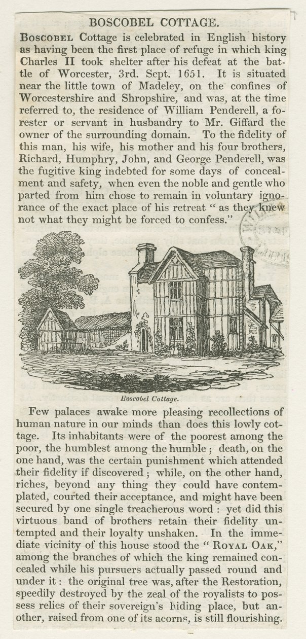 Boscobel House: træsnitsgravering, nd [c 1830] (tryk) af School English