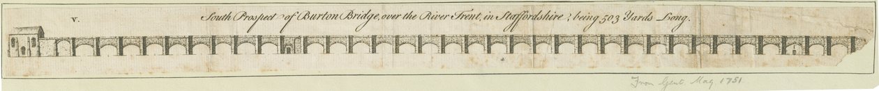 Burton-upon-Trent Bridge and Town: gravering, nd [1751] (tryk) af School English