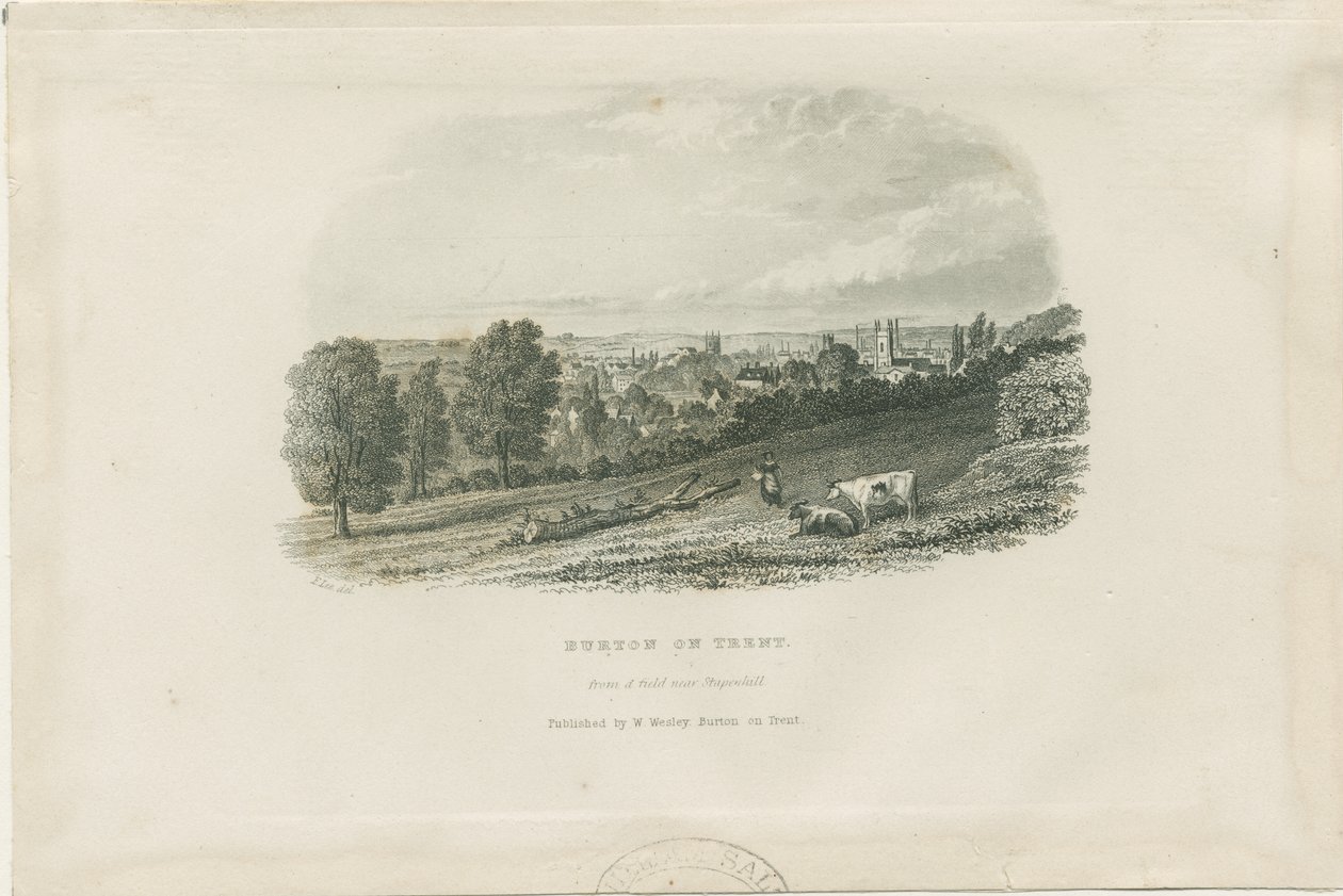 Burton-upon-Trent Bridge and Town: stålgravering og [?1800-tallet] (tryk) af School English