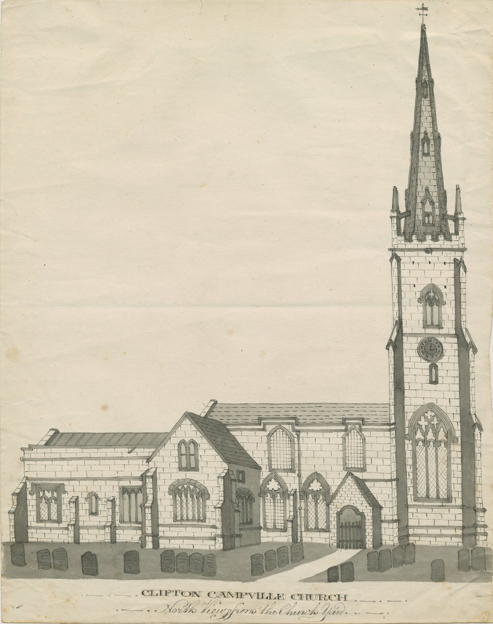 Clifton Campville Church: pen og sepia tegning, nd [?19. århundrede] (tegning) af School English