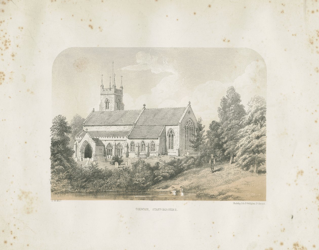 Colwich Church: tonet litografi af School English