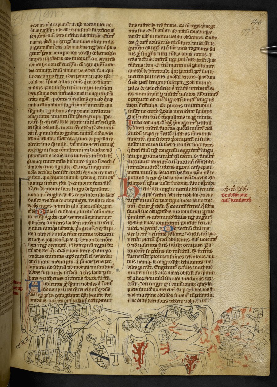 Cott Nero D II f.177 Slaget ved Evesham og Simon de Montforts død (1208-65) 4. august 1265, fra 