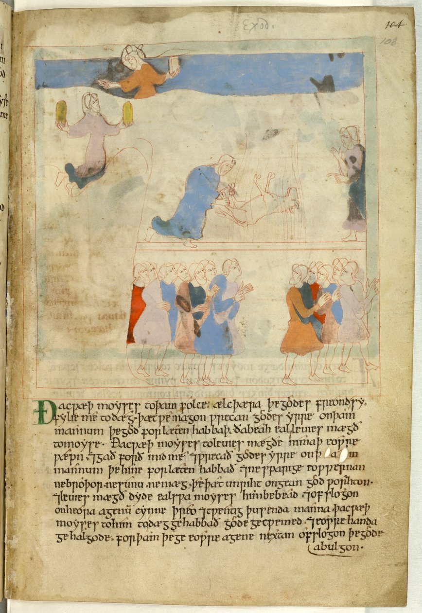 Bomuld Claudius B. IV, f.103 Moses med de ti bud, illustration fra en 