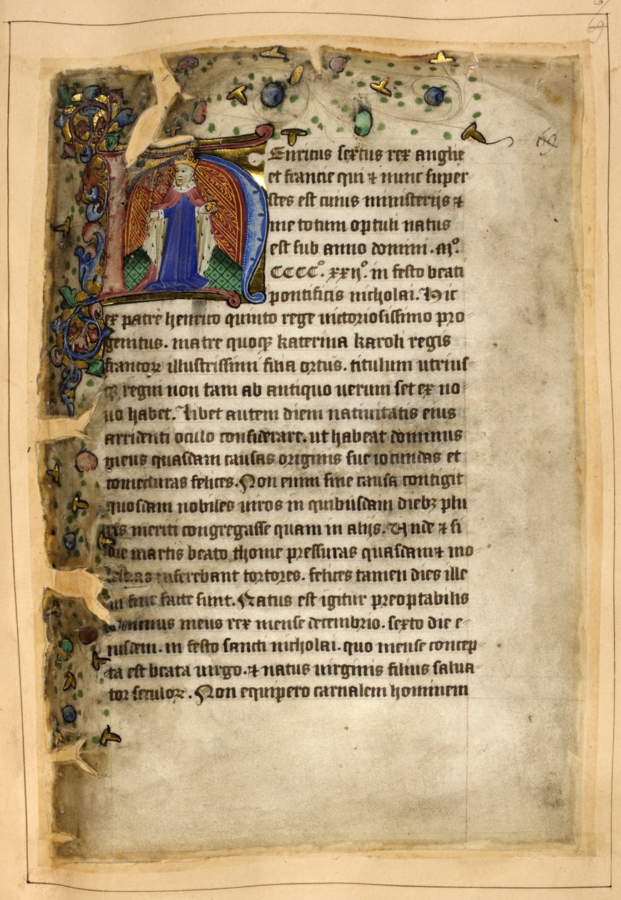 Bomuld Tiberius A. VIII, f.67 Historiker for Henrik VI (vellum) af School English