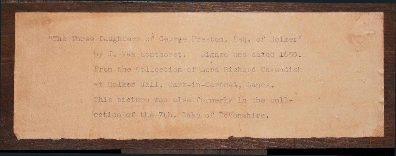 Detalje af inskriptionen, fra et portræt af de tre børn af George Preston af Holker (blæk på papir) af School English