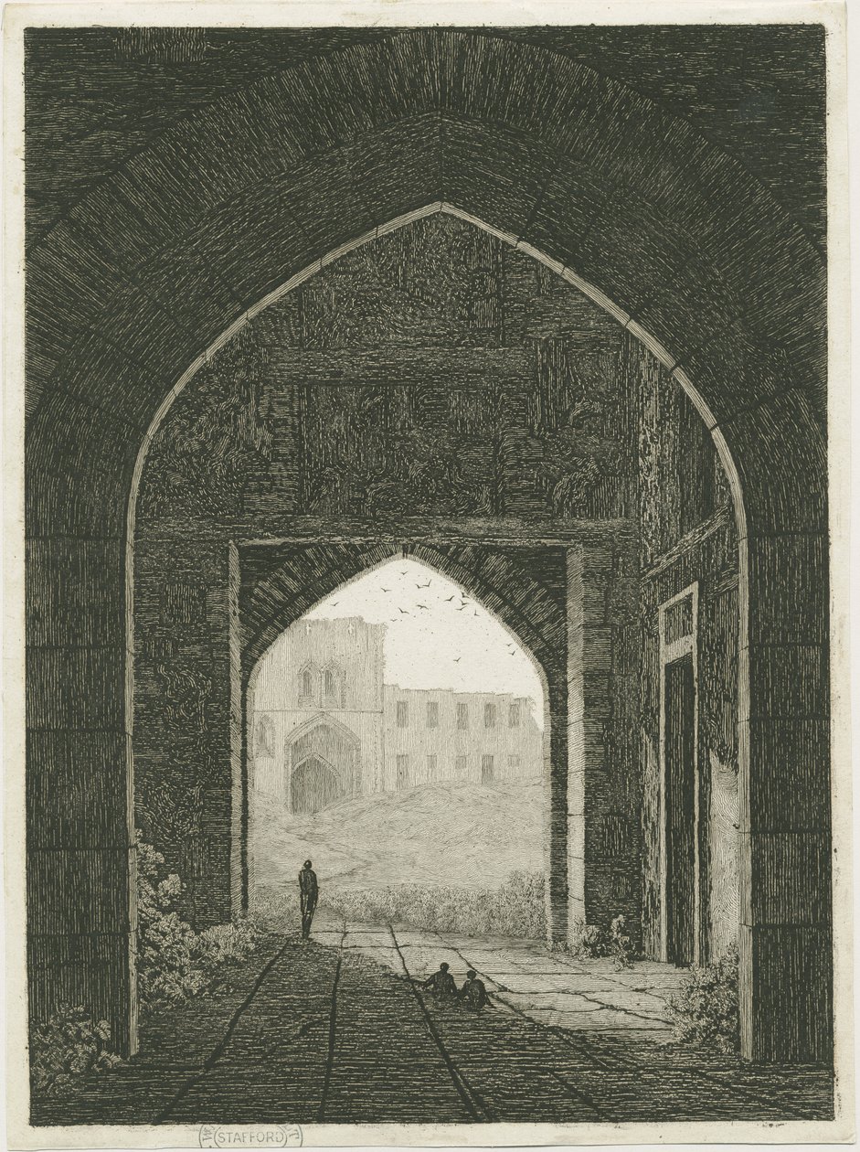 Dudley Castle - Gatehouse and North Gateway: radering, og [?19. århundrede] (tryk) af School English