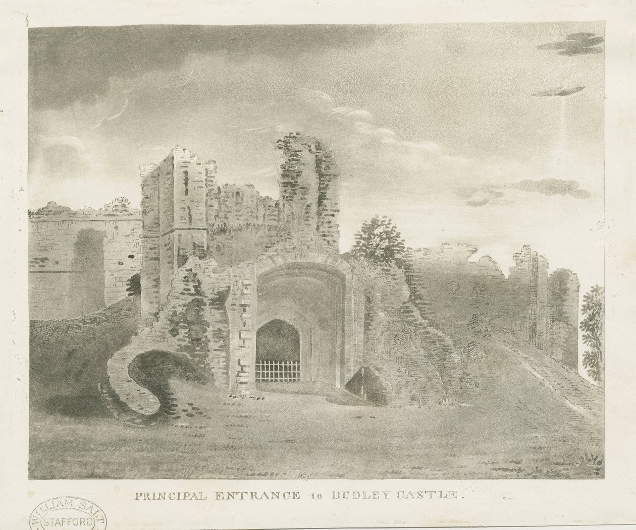 Dudley Castle - Hovedindgang: akvatintegravering og [?1700-tallet] (tryk) af School English