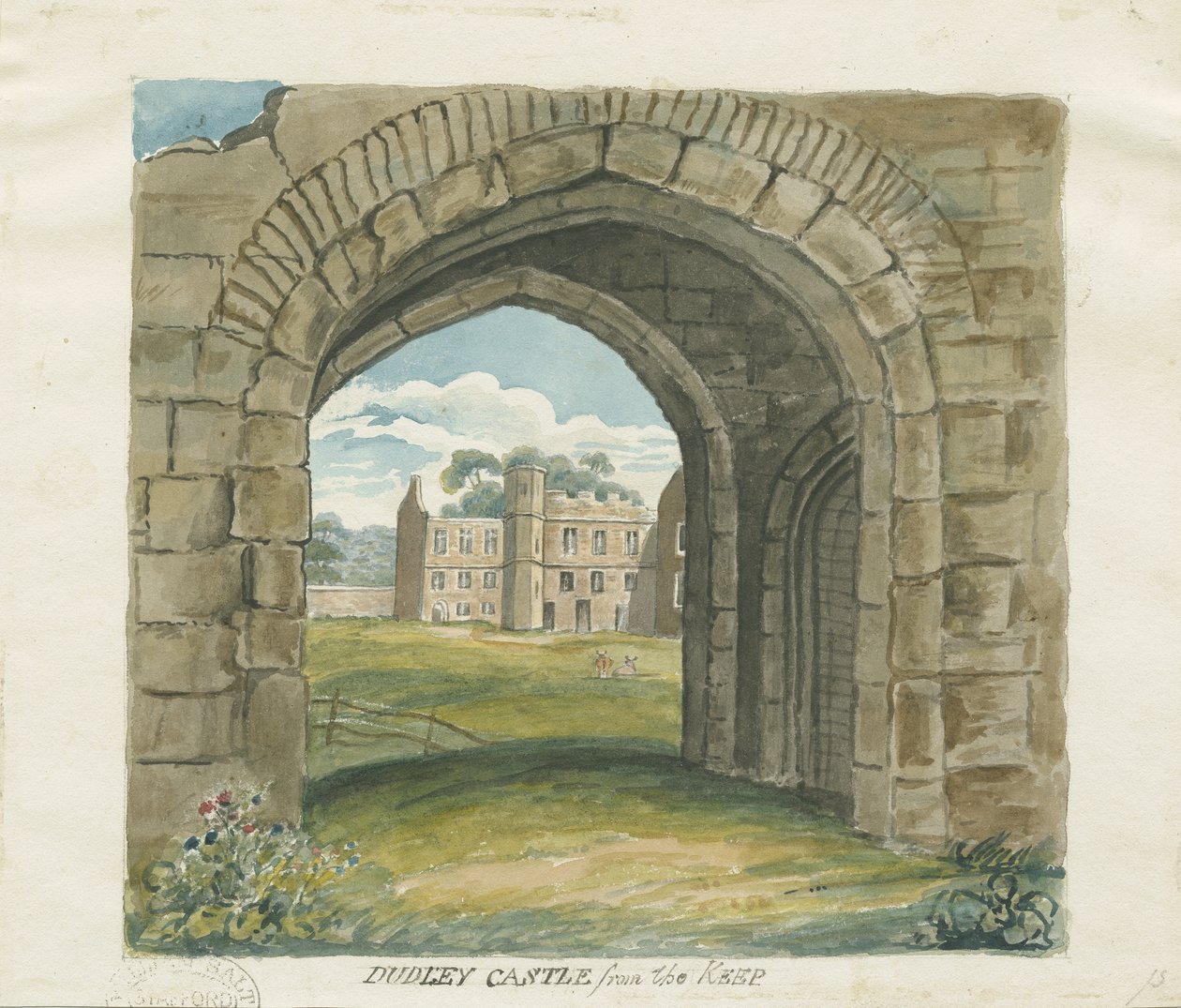 Dudley Castle - The Keep: akvareltegning, nd [?1800-tallet] (maleri) af School English