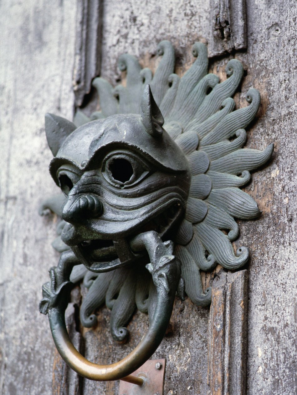 Durham Cathedral Sanctuary Knocker, kopi af original bronze fra det 12. århundrede (foto) af School English